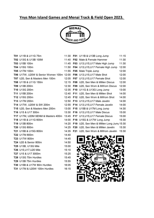 Menai Open Timetable 